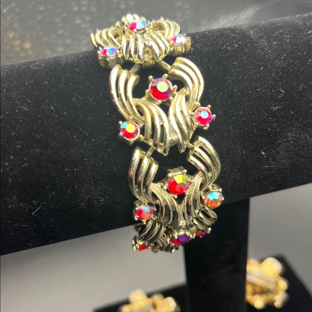 Vintage Coro Pegasus Signed 50’s Aurora link bracelet + earrings 60s jewelry - Picture 4 of 9